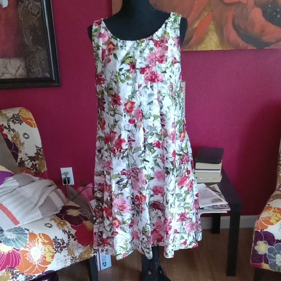 Perceptions Floral Midi Dress - Pink and Green - Picture 1 of 3